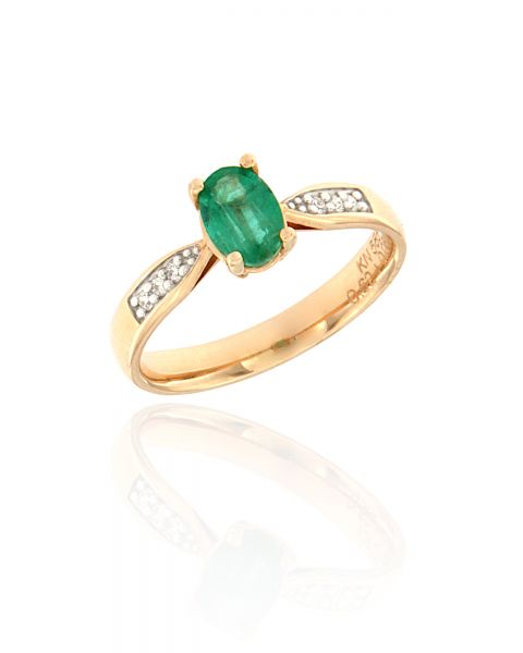 Sõrmus smaragd 0,62ct, teemant 6x0,01ct kuld 585