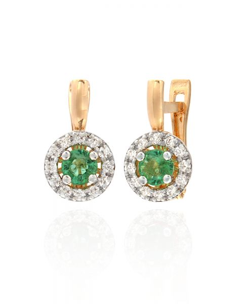 kõrvarõngad smaragd 2x0,20ct teemant 24x0,01ct kuld 585 2,11g
